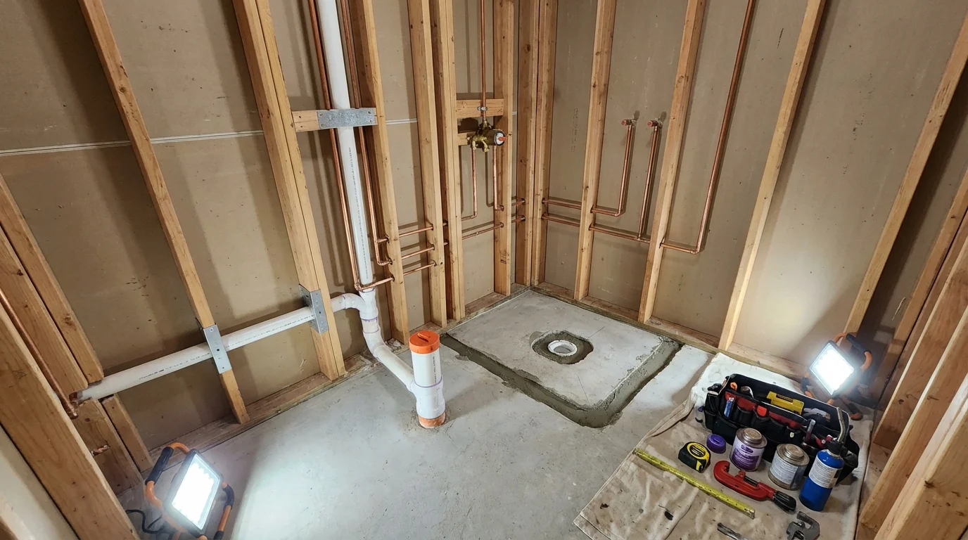 Bathroom rough-in plumbing during remodel by Johns Plumbing LLC in Bradley Beach
