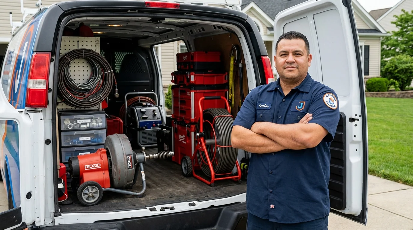 Professional drain cleaning equipment and Johns Plumbing LLC plumber in Bradley Beach