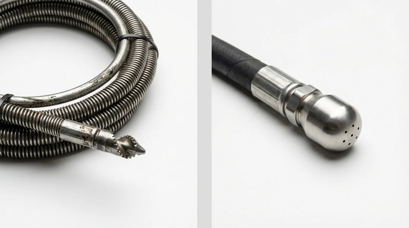 Drain snake cable and hydro jetting nozzle used for drain cleaning in Bradley Beach, NJ